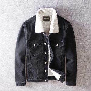 Jacket Men Embroidery Thick Velvet Denim Coats